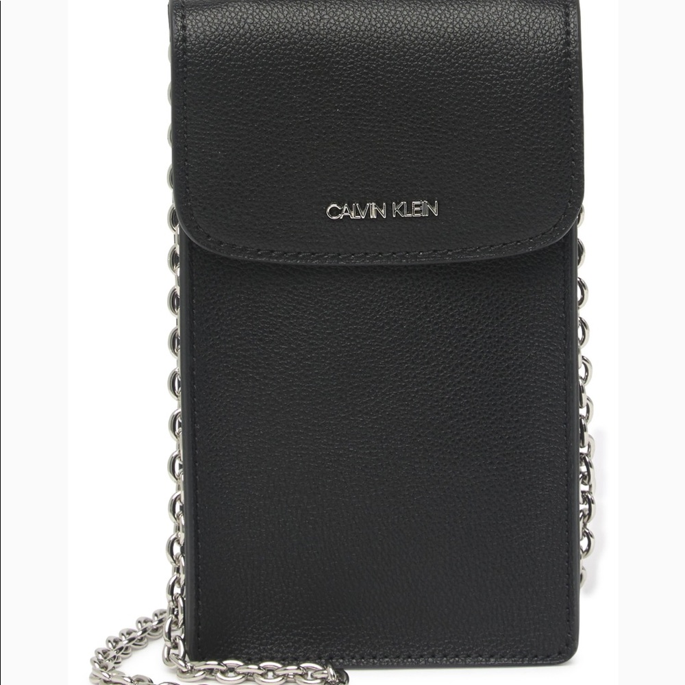 Black Calvin Klein Hailey Pebble Leather Phone Crossbody Purse